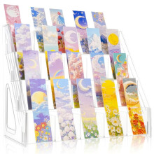 4-Tier Clear Acrylic Bookmark & Sticker Display Stand, 20-Pocket Portable Desk Organizer Holder for Home, Retail Counter