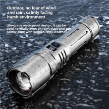 Ultra Bright Long Range LED Flashlight, Digital Display Aluminum Alloy Rechargeable Torch for Outdoor Camping Hiking