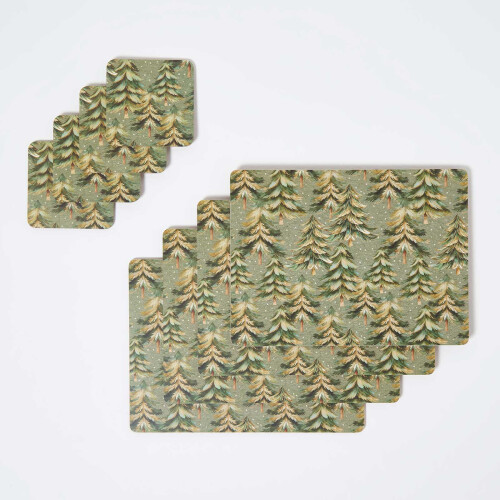 Homescapes Xmas Forest Placemats & Coasters, Set of 8