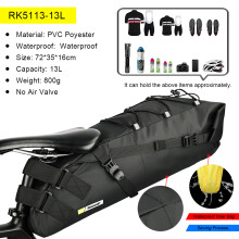 Rhinowalk Sacoche de Selle Vélo, Capacité 13L, Imperméable et Pliable, Noir