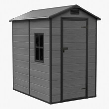 Garden Sanctuary 4.29x6.1ft Wood Grain Apex Plastic Tool Shed w/ Window, Dark Grey
