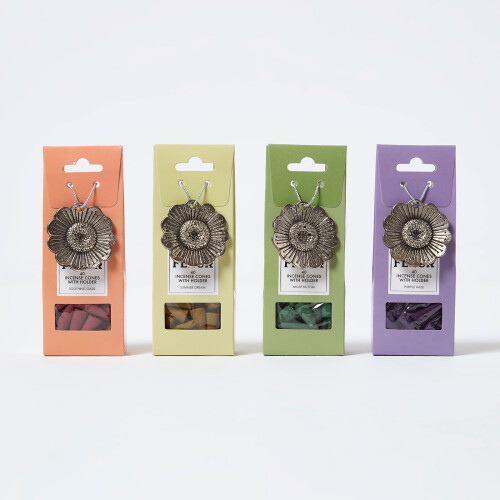 Homescapes Incense Cone Gift Set with Iron Flower Holder 1