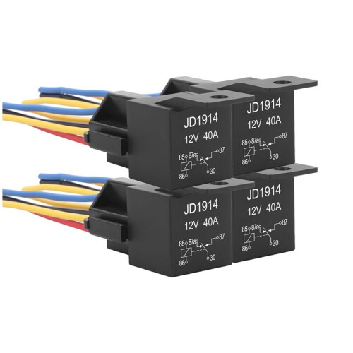 4 Pack JD1914 Car Relay Kit 12V 40A SPDT 5 Pin with Interlocking Relay Socket and Harness for Auto Electrical Systems