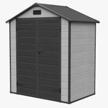 Garden Sanctuary 5.97x4.05ft Wood Grain Apex Plastic Tool Shed w/ Window, Smoky Grey+Black