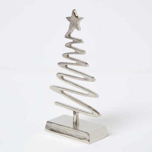 Homescapes Silver Coiled Tree Ornament with Star