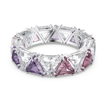 (8#=57mm) Silver Triangle Cut Ombre Pink Purple Clear Cubic Zirconia Full Eternity Band Geometric Stackable Statement Jewelry for Women 5610732