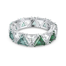(7#=54mm) Silver Triangle Cut Ombre Emerald Green Clear Cubic Zirconia Full Eternity Band Geometric Stackable Statement Jewelry for Women 5610734