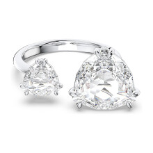 (8#=57mm) Silver Open Split Shank Ring Two Heart Cut Clear Cubic Zirconia Stackable Statement Wedding Jewelry for Women 5602847