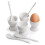 The Magic Toy Shop GEEZY Porcelain Egg Holder Set 4x Ceramic Egg Cups 4x Spoons Breakfast Tableware White 1