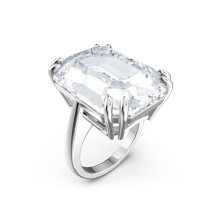 (6#=52mm) Silver Solitaire Ring Oversized Emerald Cut Clear Cubic Zirconia Six Prong Minimalist Statement Cocktail Jewelry for Women 5610382
