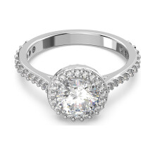 (6#=52mm) Silver Round Halo Engagement Ring Full Pave Clear Cubic Zirconia Split Shank Wedding Stackable Jewelry for Women 5642624