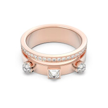 (7#=54mm) Luxury Two-Tier Rose Gold Crystal Wide Ring Minimalist Elegant Daily Bridal Stack Finger Accessory 5572928