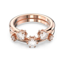 (8#=57mm) Rose Gold Double Band Five Heart Cut Clear Cubic Zirconia Stackable Statement Wedding Ring for Women 5640964