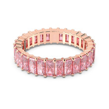 (8#=57mm) Rose Gold Baguette Cut Pink Cubic Zirconia Full Eternity Band Dainty Stackable Wedding Ring for Women 5647589
