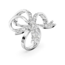 (6#=52mm) Silver Openwork 3D Bow Knot Statement Ring Full Pave Round & Pear Clear Cubic Zirconia Cocktail Jewelry for Women 5647566