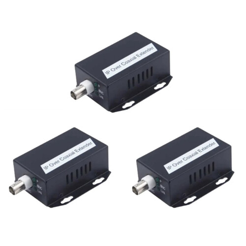 3Pcs Ethernet IP Extender over Coax HD Network Kit EoC Coaxial Cable Transmission Extender for Security CCTV Cameras(B)
