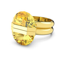 (8#=57mm) Gold Plated Double Band Oversized Split Pear Yellow Cubic Zirconia Bold Statement Cocktail Ring for Women SOR0012
