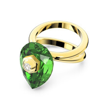 (7#=54mm) Gold Plated Double Band Oversized Pear Cut Emerald Green Cubic Zirconia Hexagon Accent Stone Bold Statement Cocktail Ring for Women 5619441