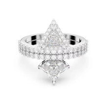 (6#=52mm) Silver Double Band Trillion Cut Clear Cubic Zirconia Halo Pave Statement Engagement Ring for Women 5642987