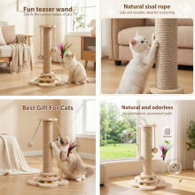 Poteau Ă Gratter pour Chat en Sisal Naturel, 46cm, avec Plateforme et Jouets pour Chatons