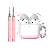 Schützendes TPU-Hüllenset kompatibel mit Apple AirPods 4 mit Reinigungsstift und Schlüsselanhänger Pink