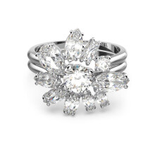 (8#=57mm) Silver Double Band Multi-Cut Round Marquise Pear Baguette Clear CZ Floral Cluster Statement Cocktail Ring for Women 5644662