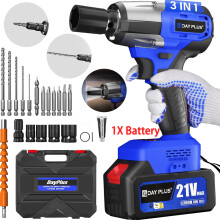 Clé à choc sans fil, Couple max 550N.m, Batterie 4.0Ah, avec 4 Douilles, 12 Embouts et Boîte de transport, Bleu