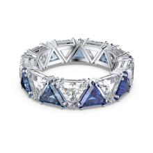(6#=52mm) Silver Trillion Cut Two-Tone Sapphire Blue & Clear Cubic Zirconia Full Eternity Band Stackable Statement Ring for Women 5610396