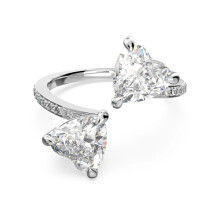 (7#=54mm) Silver Two Heart Cut Clear Cubic Zirconia Open Bypass Pave Band Statement Promise Ring for Women 5512854