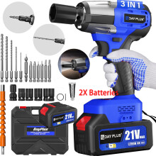Clé à choc sans fil, Couple max 550N.m, Batterie 4.0Ah, Lot de 4 douilles et 12 embouts, Boîte de transport, Bleu