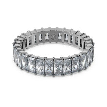 (8#=57mm) Silver Baguette Cut Clear Cubic Zirconia Full Eternity Band Dainty Stackable Wedding Ring for Women 5648918