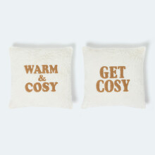 Slogan Cushion Pair Plush Embroidered Design