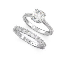 (7#=54mm) Silver Round Halo Engagement Ring Matching Eternity Wedding Band Two Piece Bridal Ring Set for Women 5649213