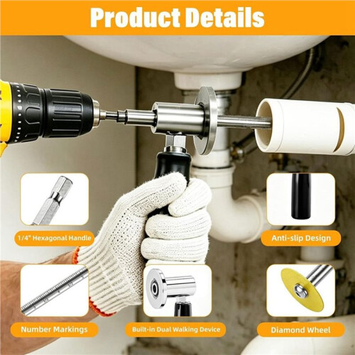 Inside Pipe Cutter PVC Pipe Cutter Tool for Drill Adjustable Depth Handle with Cutter Wheel for Cuts in Plumbing & DIY 2