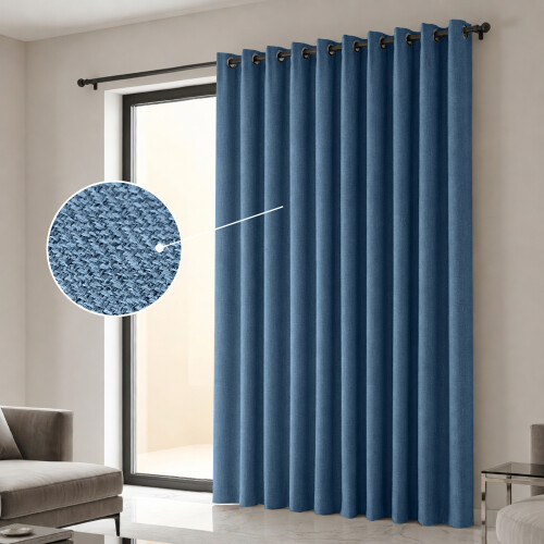 Imperial Rooms (Linen Ringtop - Blue) 66x84 Dual Panel Curtains with Free Tiebacks | Premium Quality Drapes