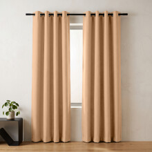 (Blackout Ringtop - Beige) 66x84 Dual Panel Curtains with Free Tiebacks | Premium Quality Drapes