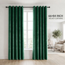 (Velvet Ringtop - Green Emerald) 66x84 Dual Panel Curtains with Free Tiebacks | Premium Quality Drapes