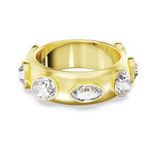(6#=52mm) Yellow Gold Wide Dome Band Ring Bezel Set Mixed Oval Marquise Clear Cubic Zirconia Chunky Statement Eternity Ring for Women SOR0017
