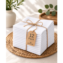 12 x White Cotton Napkins Table Linen Dinner Eco-friendly Cotton Hotel Wedding (50 x 50 cm)
