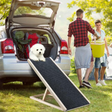 Rampe pour animaux pliable en bois, 4 hauteurs réglables 30 à 60 cm, surface antidérapante pour chien et chat, lit et voiture