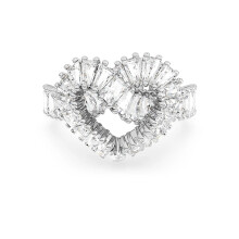 (8#=57mm) Full Sparkle Baguette Crystal Hollow Heart Silver Ring Luxury Romantic Wedding Valentine Finger Jewelry 5648292