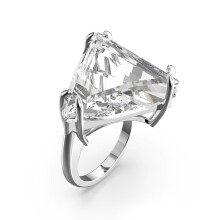 (7#=54mm) Silver Four Prong Oversized Triangle Cut Clear Cubic Zirconia Solitaire Sculptural Statement Cocktail Ring for Women SOR0022