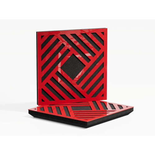 (Red glossy Plastic) 2 Pack - Sound Absorption-Diffuse Acoustic Panel "P1" | 50x50x5cm | Absorption - Diffusion - Reflection
