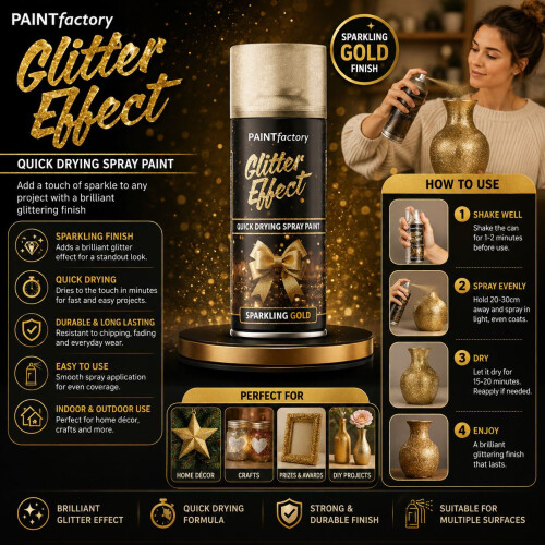 Rapide 1X - Paint Factory Gold Glitter Effect Spray Paint 400ml 1