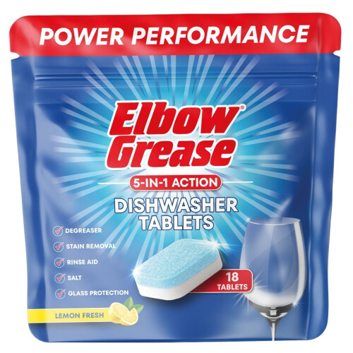 1X - Elbow Grease Dishwasher Tablets | Powerful Stain Removing 18 Tablets