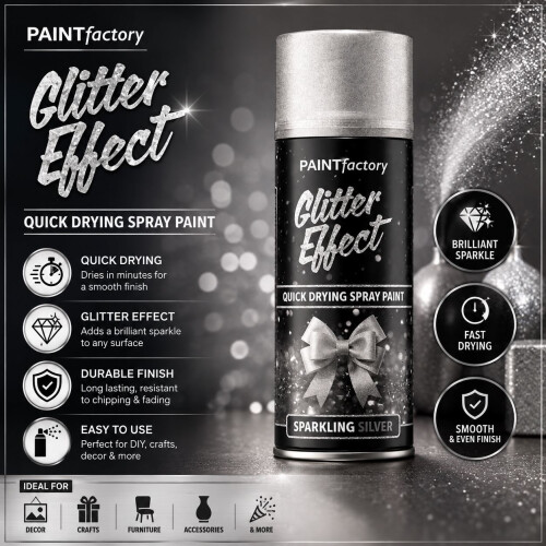 Rapide 1X - Paint Factory Silver Glitter Effect Spray Paint 400ml 2