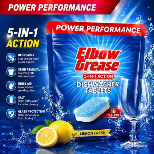 1X - Elbow Grease Dishwasher Tablets | Powerful Stain Removing 18 Tablets 1