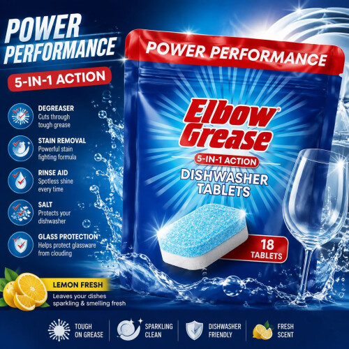 1X - Elbow Grease Dishwasher Tablets | Powerful Stain Removing 18 Tablets 2