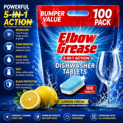 1X - Elbow Grease Dishwasher Tablets | Powerful Stain Removing 100 Tablets 1