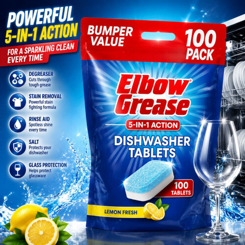 1X - Elbow Grease Dishwasher Tablets | Powerful Stain Removing 100 Tablets 2